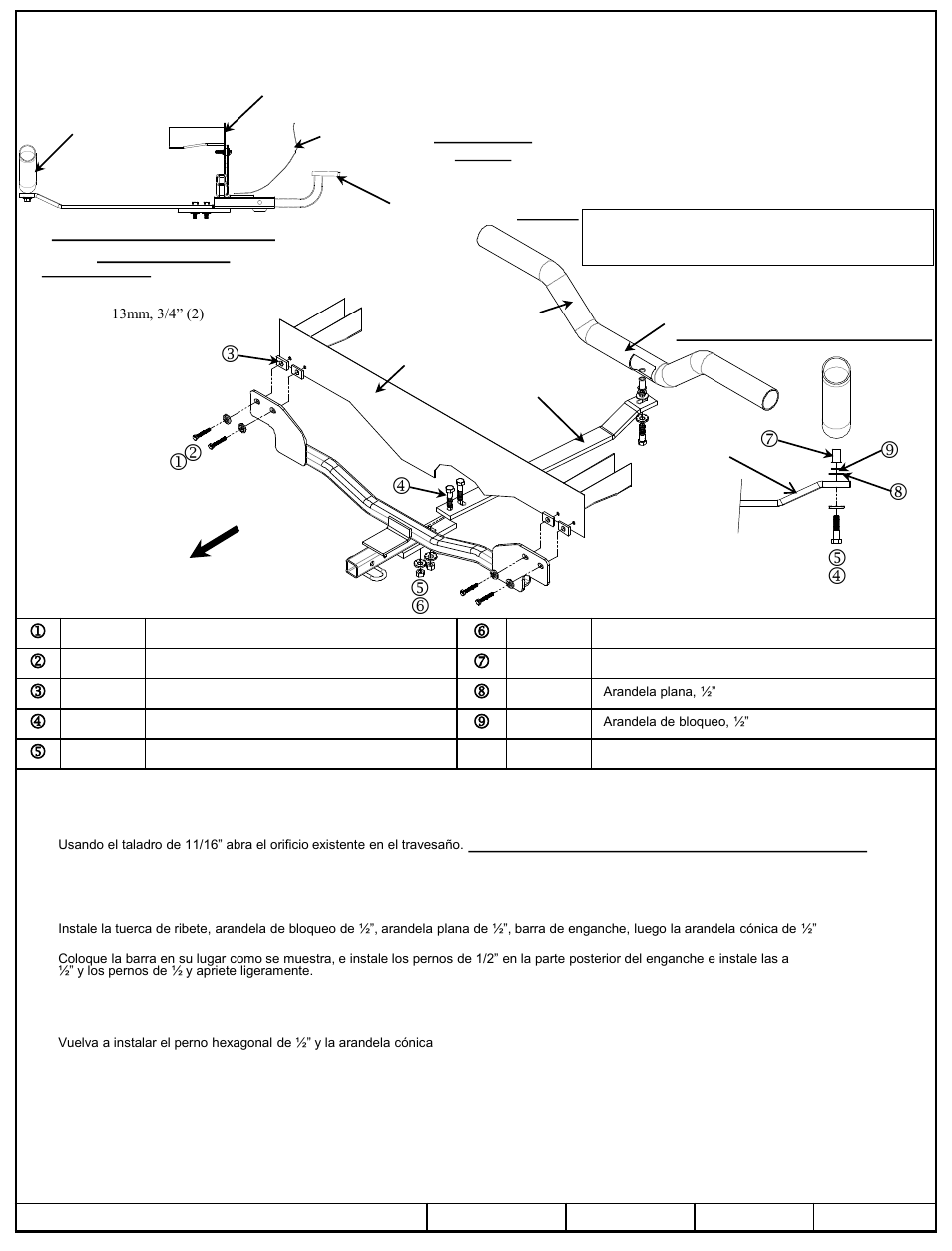 Instrucciones de instalación, Volkswagen beetle turbo gasolina, Mn p *r q | Números de partes | Draw-Tite 24879 SPORTFRAME HITCH User Manual | Page 3 / 3