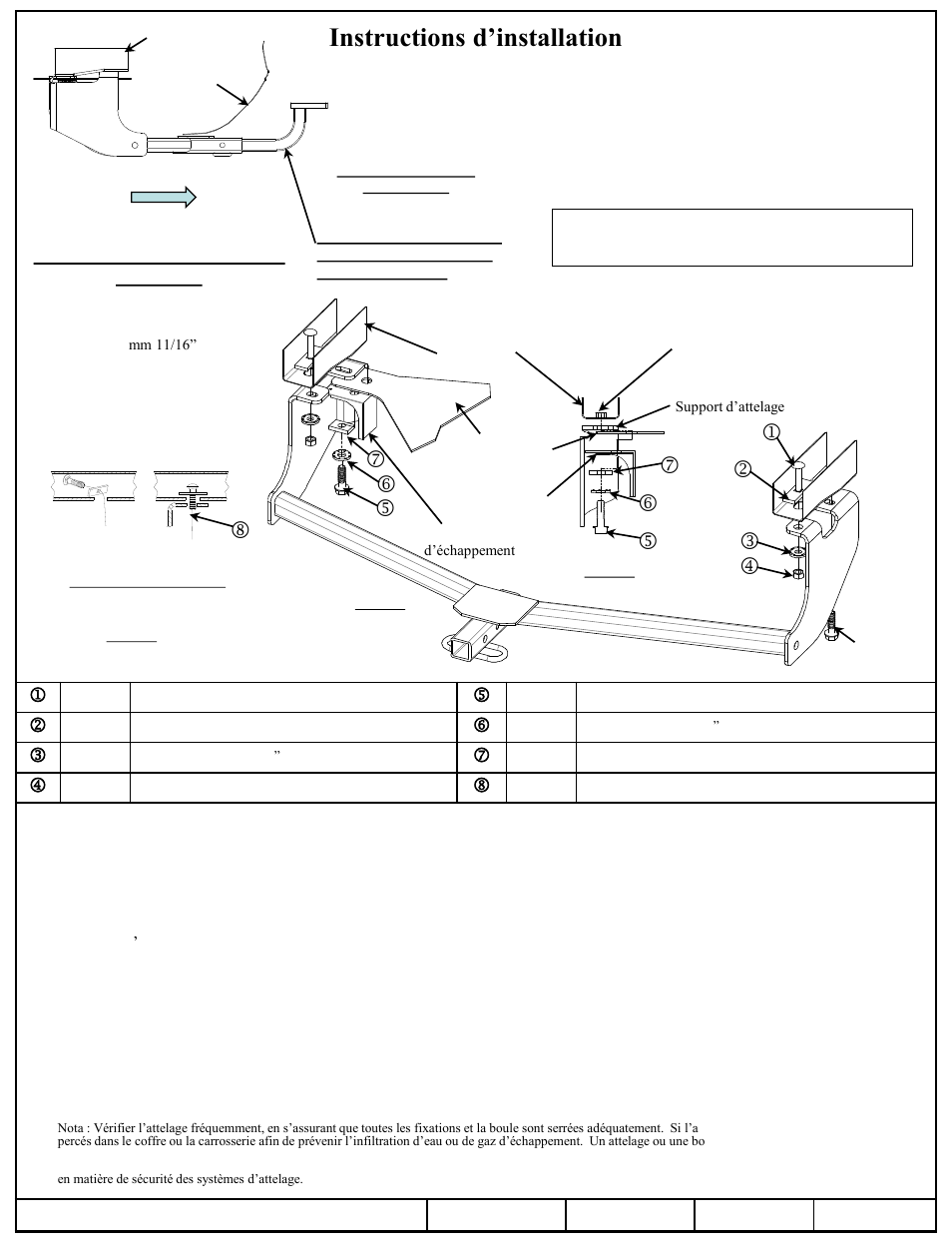 Instructions d’installation, Volkswagen beetle, Numéros de pièce | Draw-Tite 24877 SPORTFRAME HITCH User Manual | Page 2 / 3