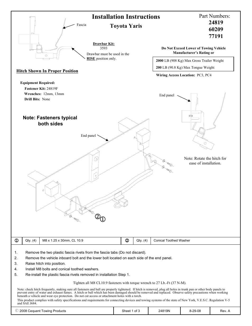 Draw-Tite 24819 SPORTFRAME HITCH User Manual | 3 pages
