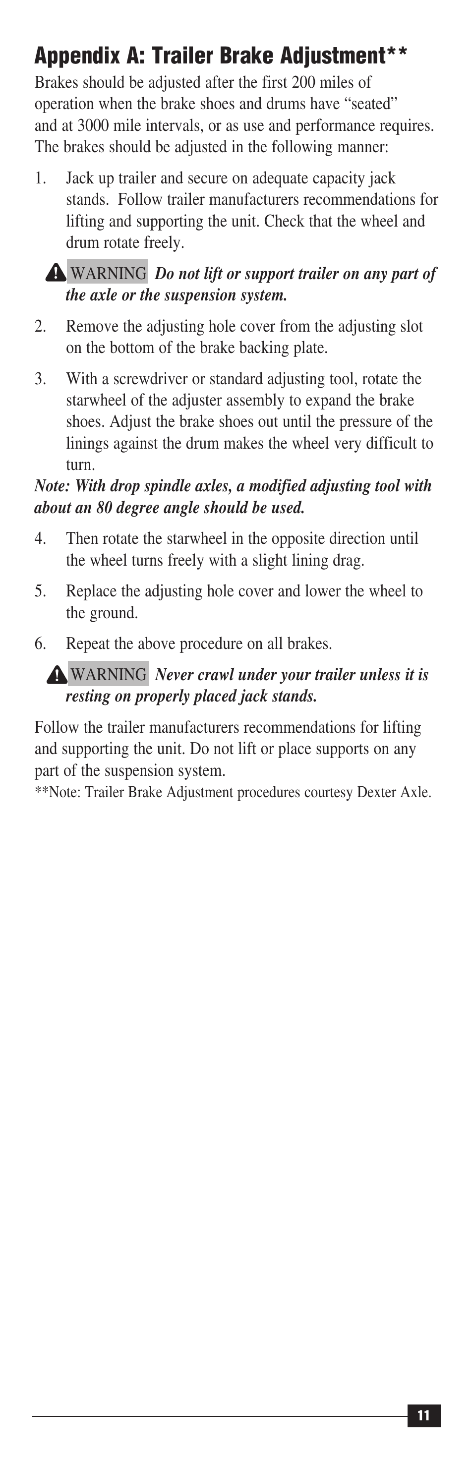 Appendix a: trailer brake adjustment | Draw-Tite 90195 P3 User Manual | Page 11 / 36