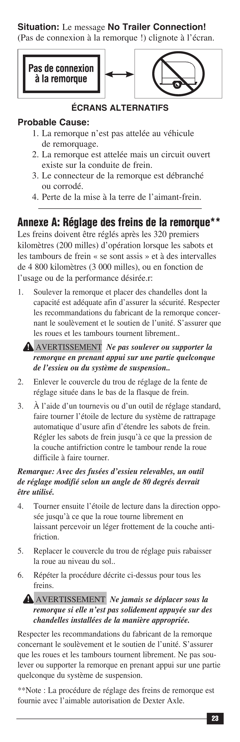 Annexe a: réglage des freins de la remorque | Draw-Tite 90195 P3 User Manual | Page 23 / 36