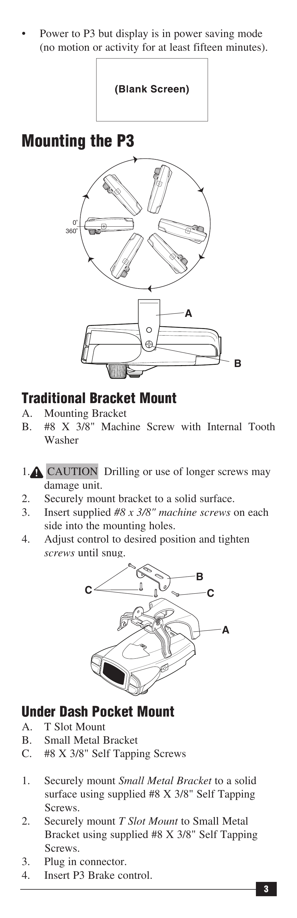 Mounting the p3, Traditional bracket mount, Under dash pocket mount | Draw-Tite 90195 P3 User Manual | Page 3 / 36