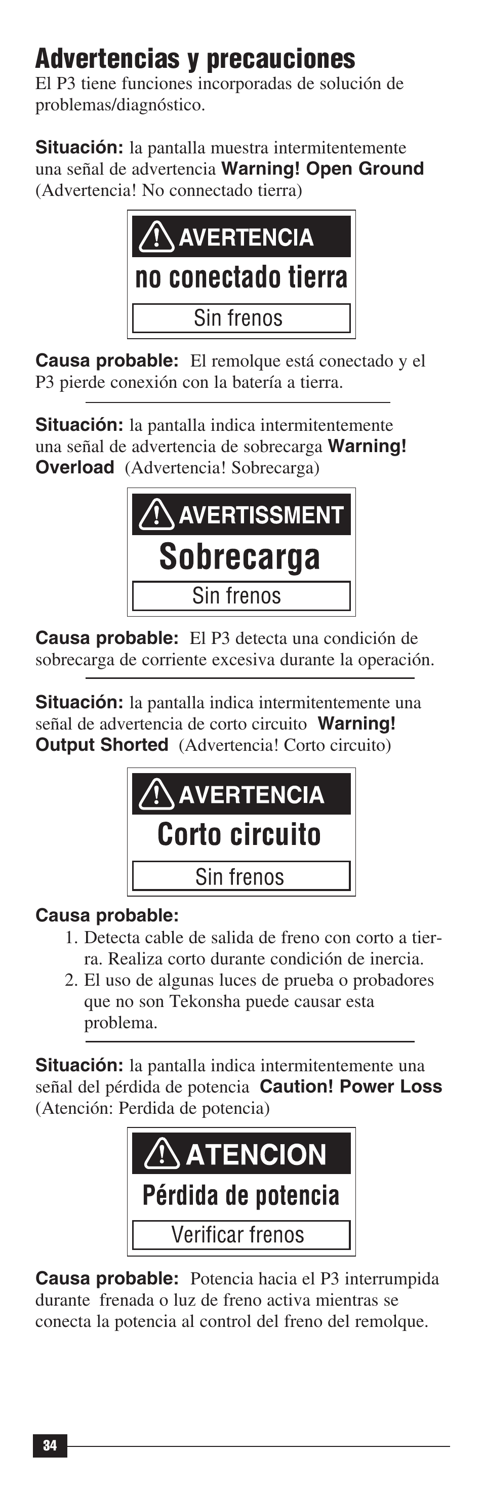 Advertencias y precauciones | Draw-Tite 90195 P3 User Manual | Page 34 / 36