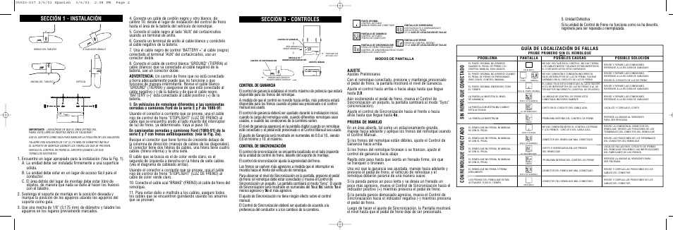 Sección 1 - instalación, Sección 3 - controles, Sin remolque conectado con remolque conectado | Guía de localización de fallas | Draw-Tite 5500 ACTIVATOR II BRAKE CONTROL User Manual | Page 6 / 6