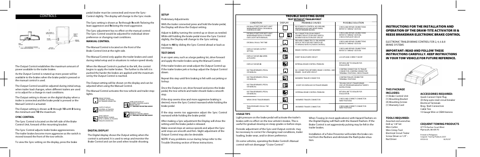 Draw-Tite 5520 ACTIVATOR III BRAKE CONTROL User Manual | 2 pages
