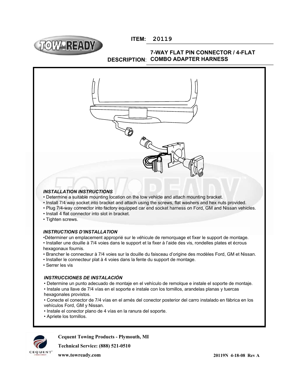 Draw-Tite 20119 OEM WIRING HARNESS User Manual | 1 page