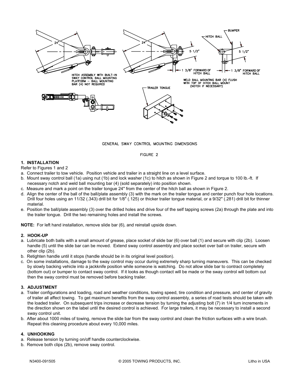 Draw-Tite 3400 FRICTION SWAY CONTROL User Manual | Page 2 / 2