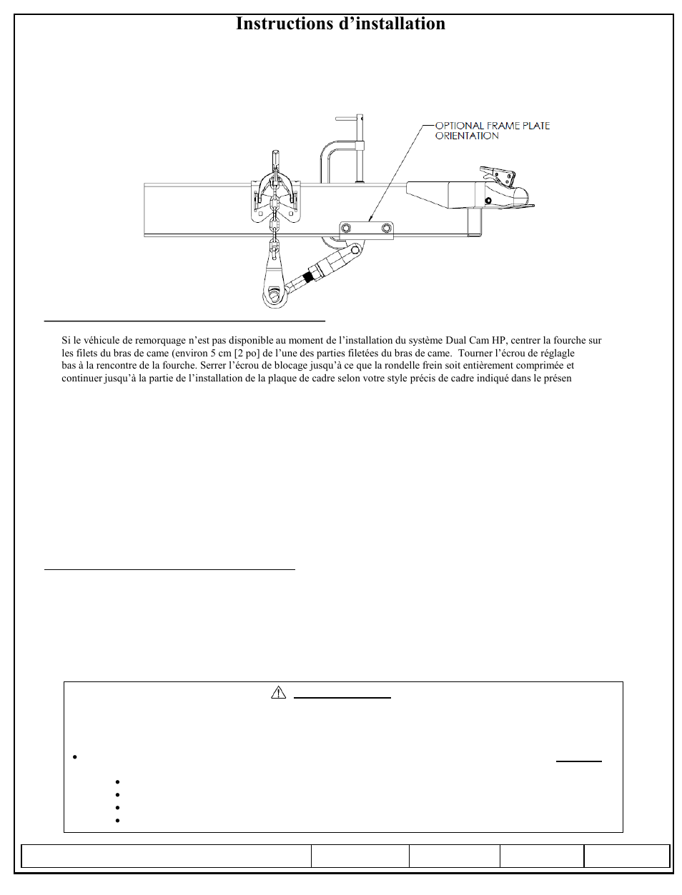 Instructions d’installation, Dual cam hp stabilisateur haute performance | Draw-Tite 26102 DUAL CAM HP User Manual | Page 15 / 30