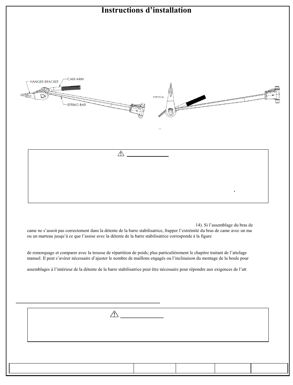 Instructions d’installation, Dual cam hp stabilisateur haute performance, Attention | Draw-Tite 26102 DUAL CAM HP User Manual | Page 16 / 30