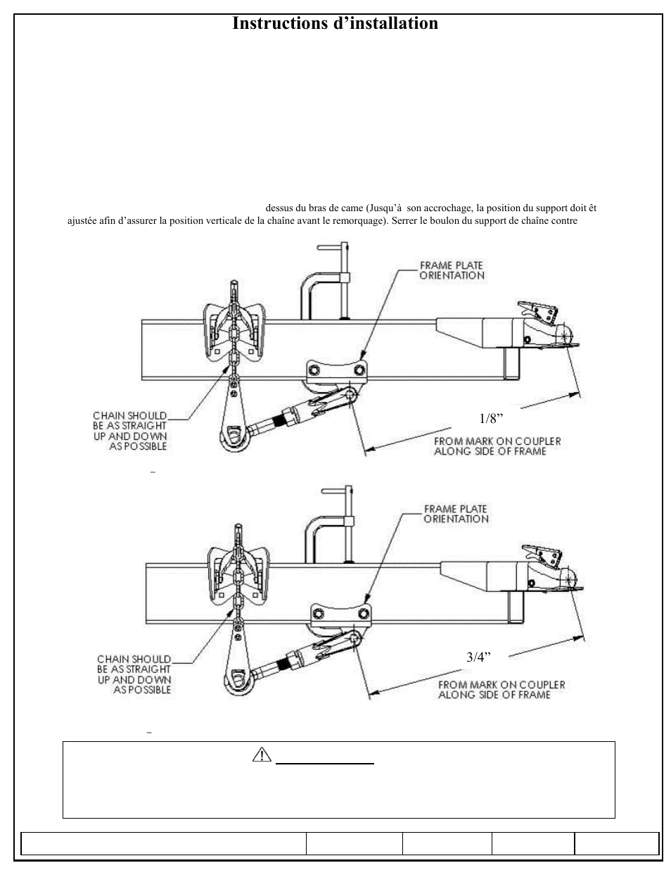 Instructions d’installation, Attention, Dual cam hp stabilisateur haute performance | Draw-Tite 26015 DUAL CAM HP User Manual | Page 12 / 25