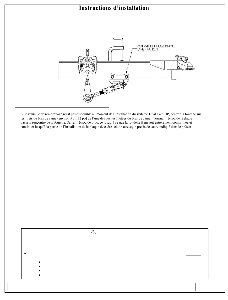 Instructions d’installation, Dual cam hp stabilisateur haute performance | Draw-Tite 26015 DUAL CAM HP User Manual | Page 13 / 25
