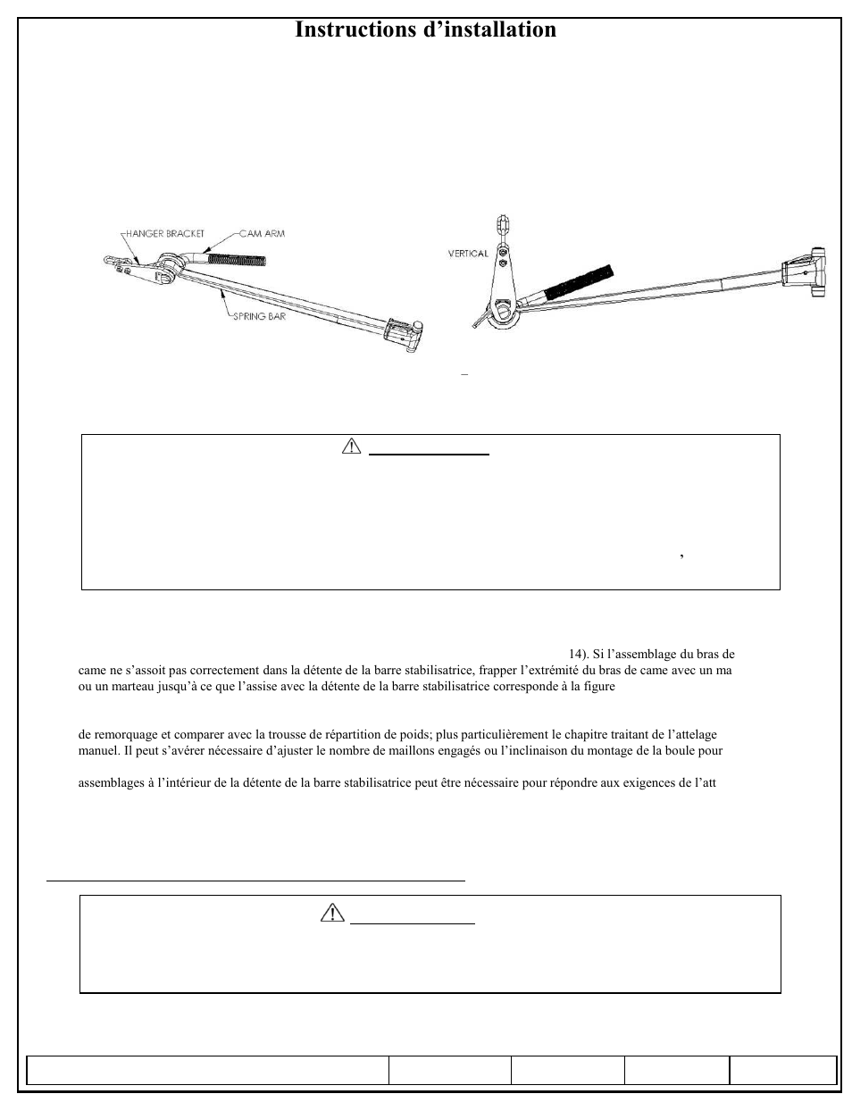 Instructions d’installation, Dual cam hp stabilisateur haute performance, Attention | Draw-Tite 26015 DUAL CAM HP User Manual | Page 14 / 25