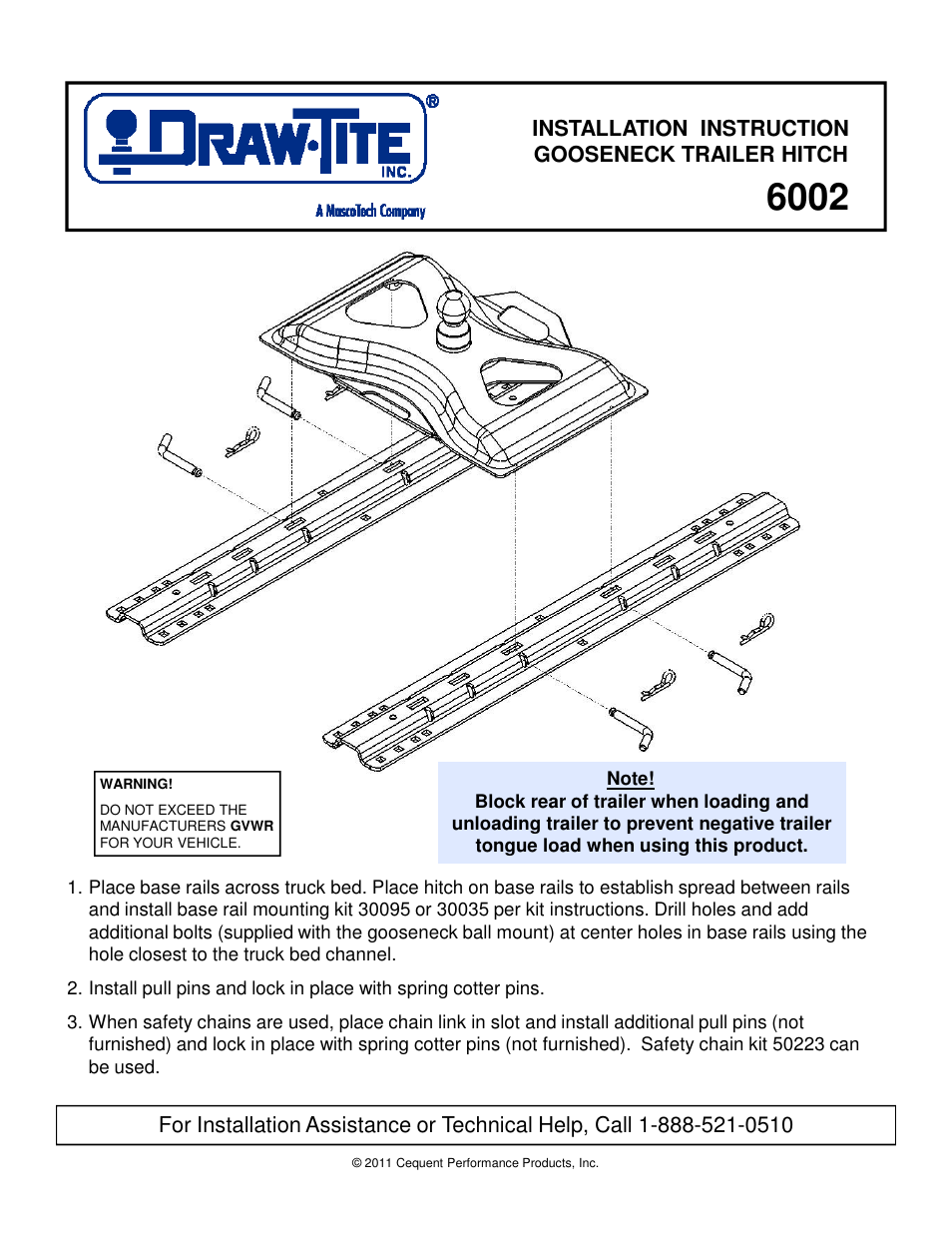 Draw-Tite 6002 GOOSENECK PLATE User Manual | 2 pages