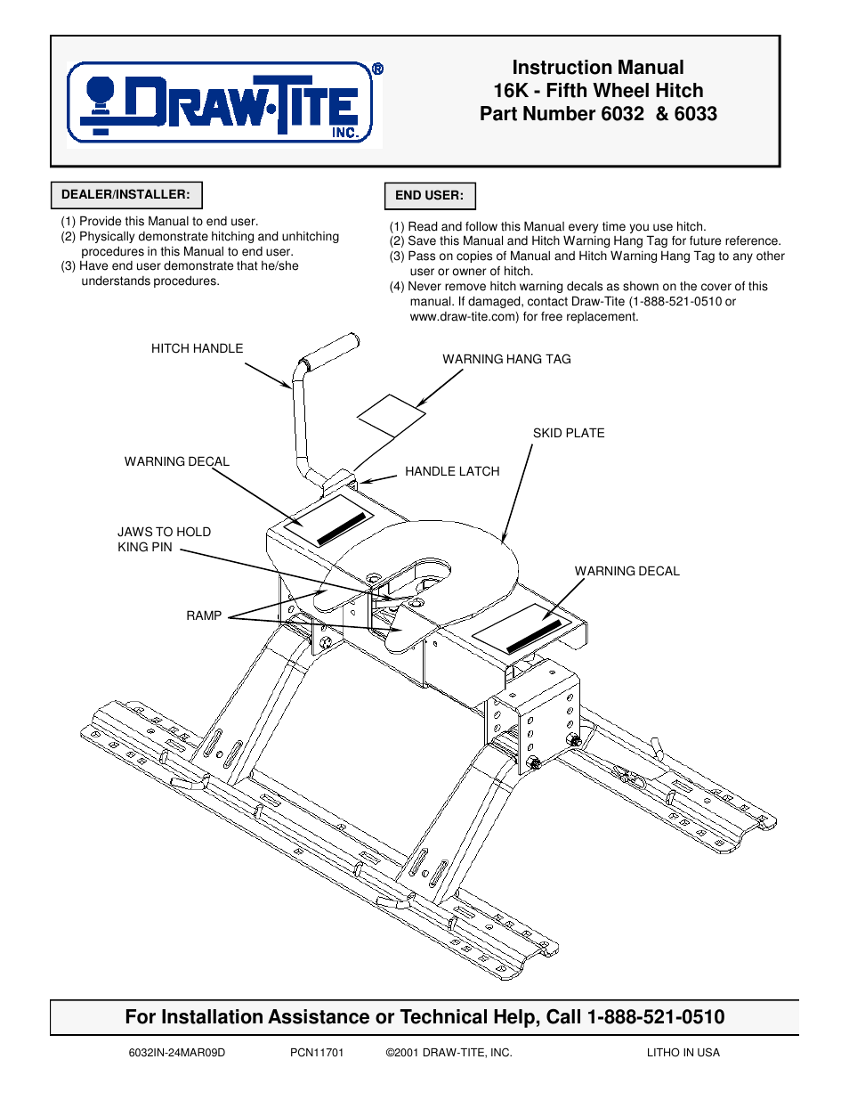 Draw-Tite 6033 16K 5TH WHEEL User Manual | 10 pages