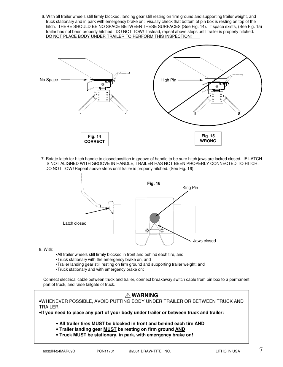 Warning | Draw-Tite 6033 16K 5TH WHEEL User Manual | Page 7 / 10