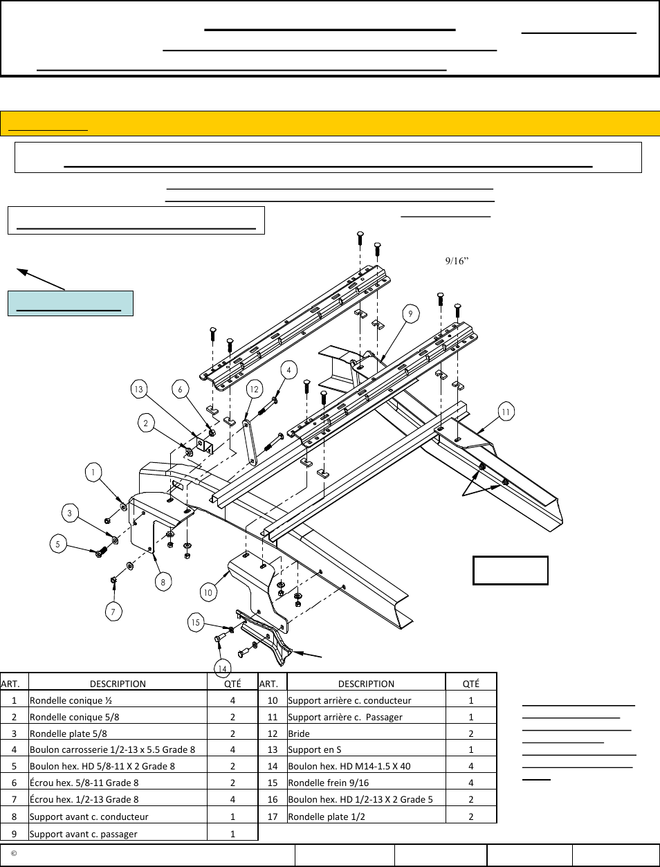 Instructions, D'installation, Lire toutes les instructions avant l'installation | Installation à 10 boulons, Figure 1, Numéro de pièce, Avant du véhicule, Visserie similaire des deux côtés | Draw-Tite 50084 CUSTOM QUICK INSTALL BRACKETS User Manual | Page 6 / 15