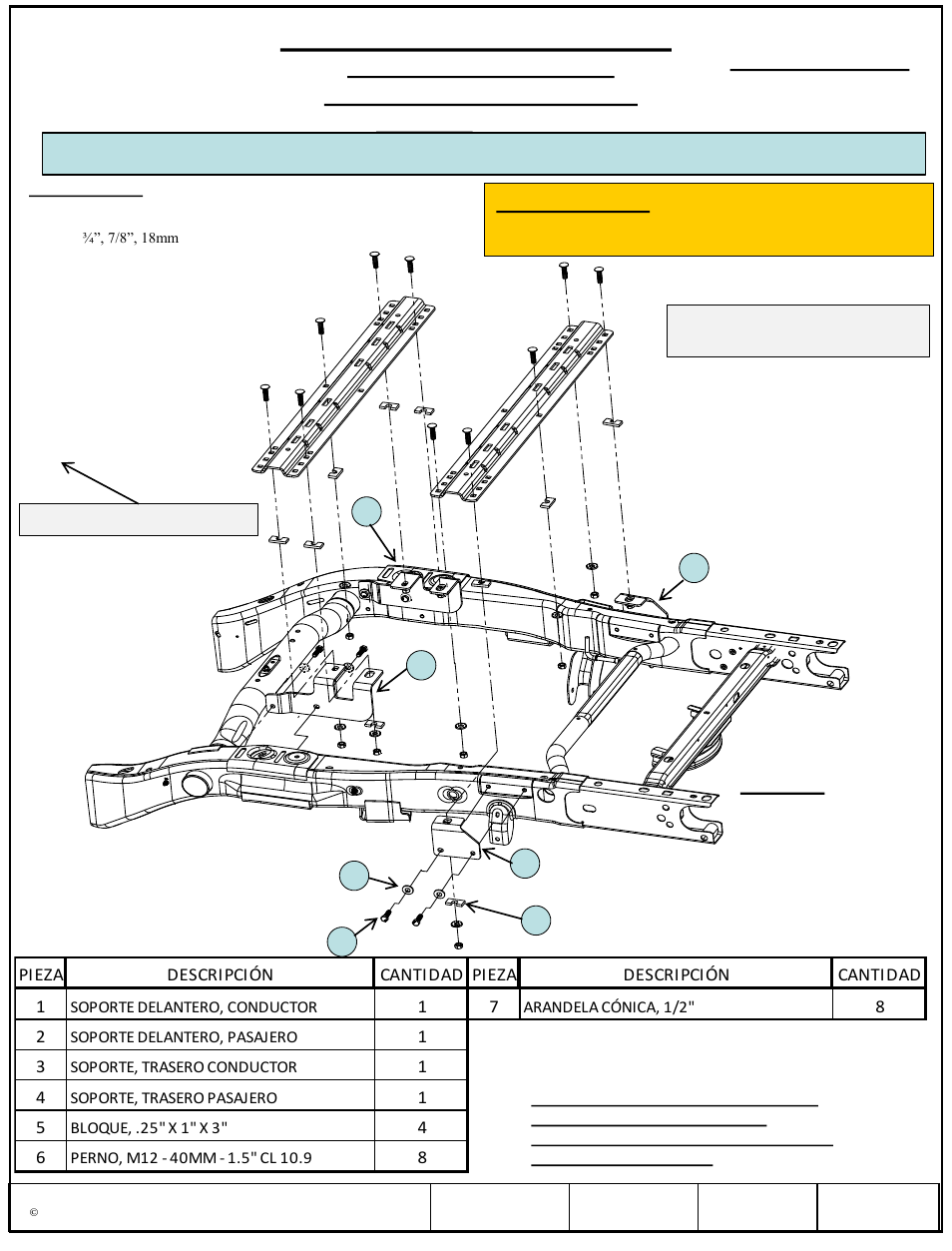 Instrucciones de instalación, Kit de montaje para instalación rápida a la medida, Ram 2500 | Figura 1, Números de partes | Draw-Tite 50054 CUSTOM QUICK INSTALL BRACKETS User Manual | Page 9 / 21