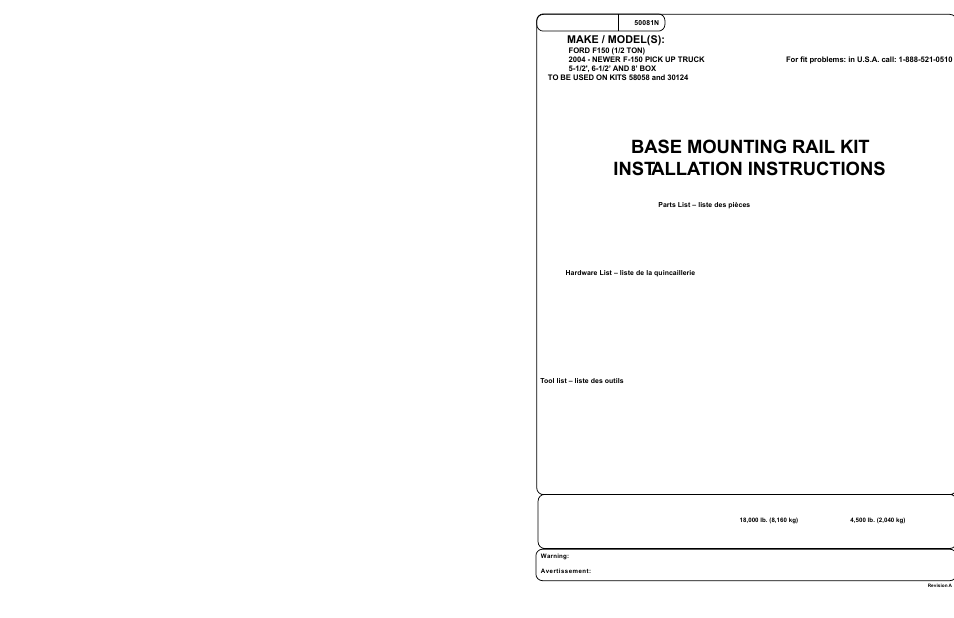 Draw-Tite 50081 CUSTOM QUICK INSTALL BRACKETS User Manual | 6 pages