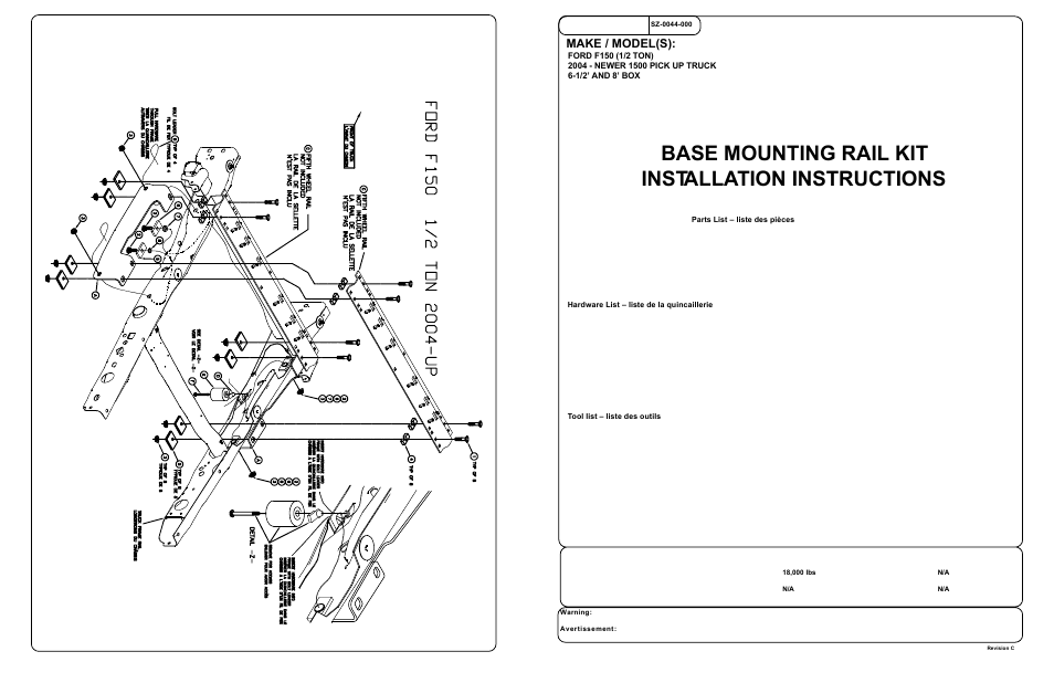 Base mounting rail kit installation instructions, Make / model(s) | Draw-Tite 50081 CUSTOM QUICK INSTALL BRACKETS User Manual | Page 3 / 6