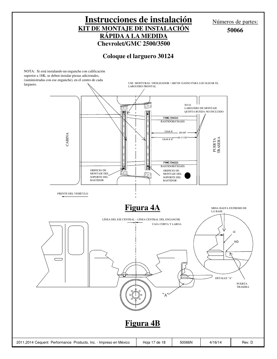 Instrucciones de instalación, Figura 4b, Figura 4a | Números de partes | Draw-Tite 50066 CUSTOM QUICK INSTALL BRACKETS User Manual | Page 17 / 18