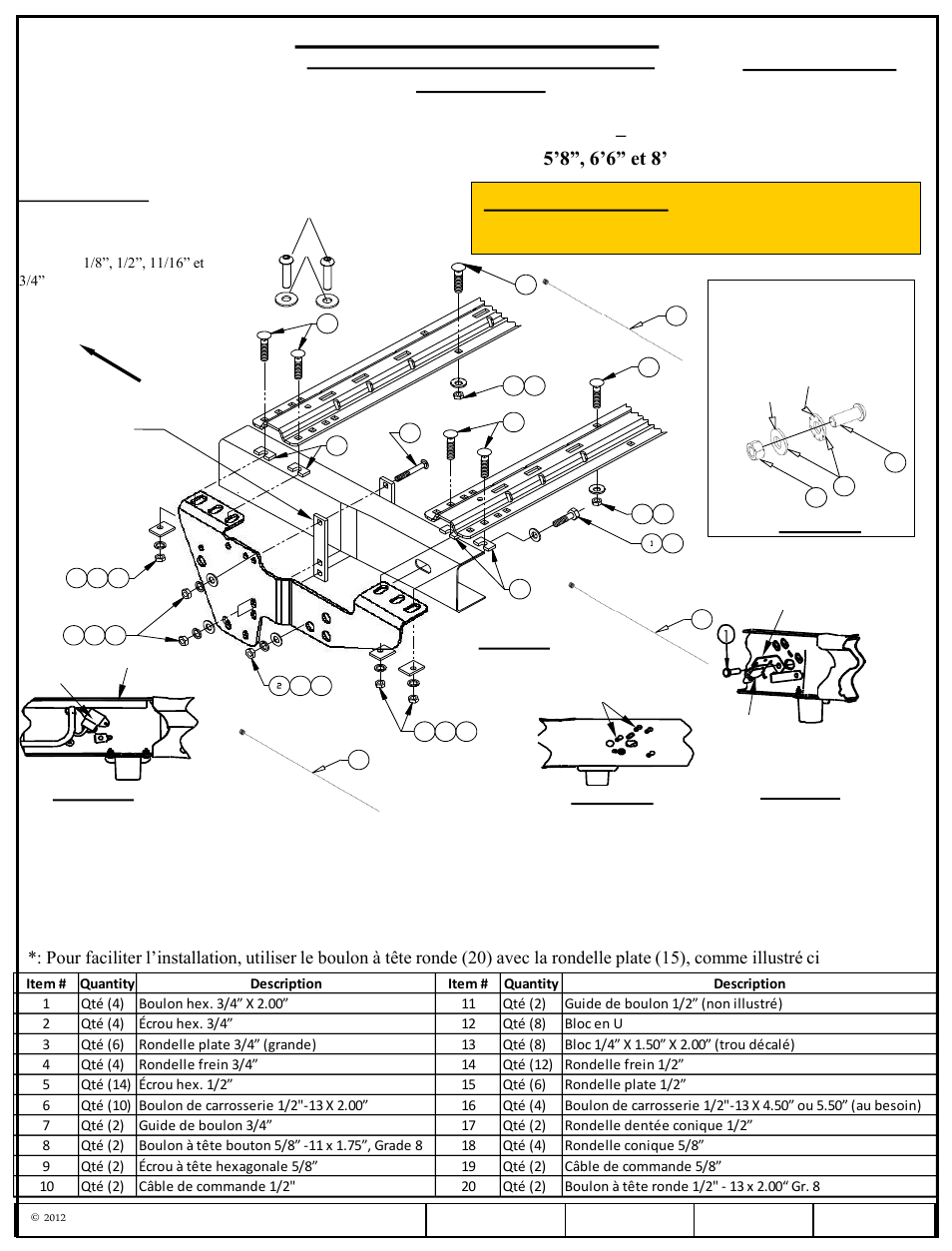 Instructions d'installation, Numéro de pièce, Avertissement | Figure 2c, Figure 2b, Figure 1, Figure 2d | Draw-Tite 50064 CUSTOM QUICK INSTALL BRACKETS User Manual | Page 12 / 33