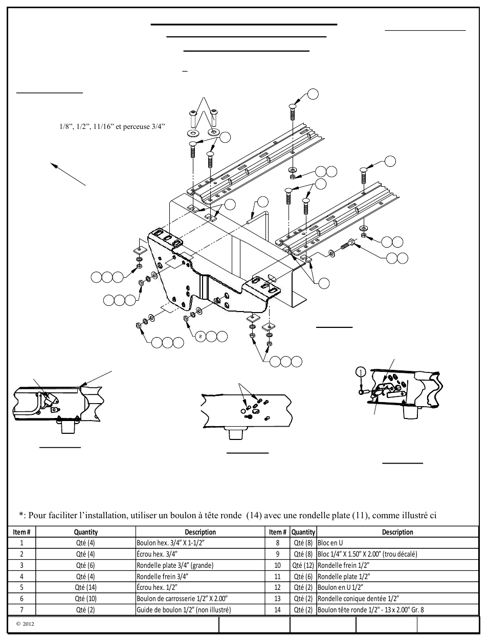 Instructions d'installation, Numéro de pièce | Draw-Tite 50064 CUSTOM QUICK INSTALL BRACKETS User Manual | Page 14 / 33