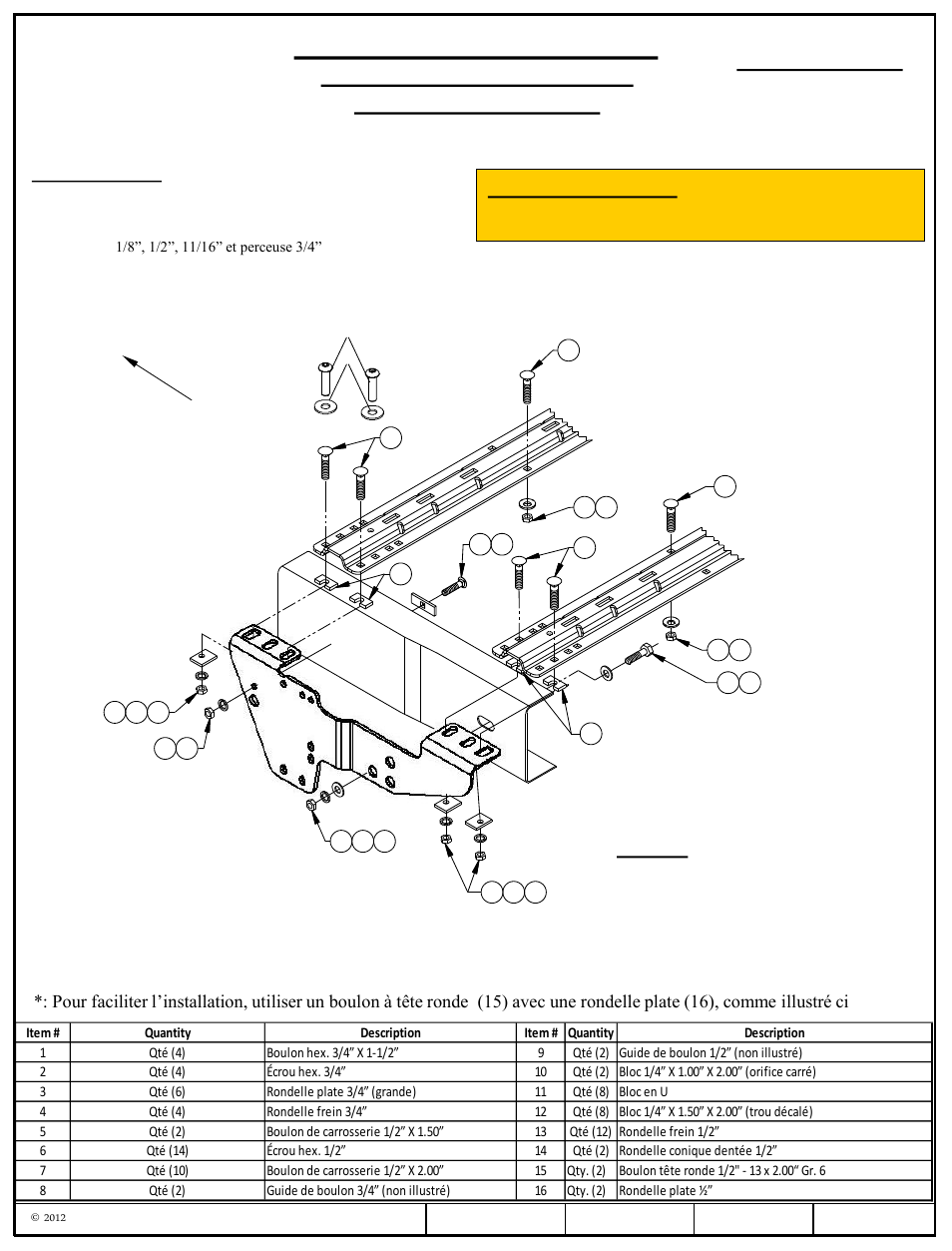 Instructions d'installation, Méthode facultative avec perçage, Numéro de pièce | Avertissement, Figure 4 | Draw-Tite 50064 CUSTOM QUICK INSTALL BRACKETS User Manual | Page 18 / 33