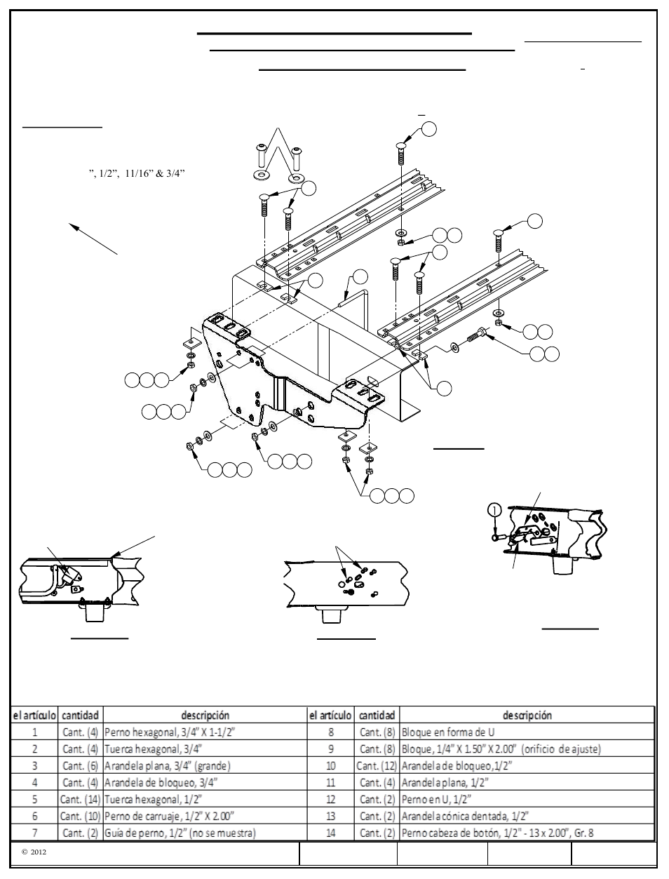 Instrucciones de instalación, Números de partes | Draw-Tite 50064 CUSTOM QUICK INSTALL BRACKETS User Manual | Page 25 / 33