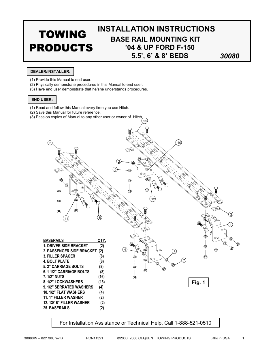 Draw-Tite 30080 FIFTH WHEEL RAILS User Manual | 5 pages