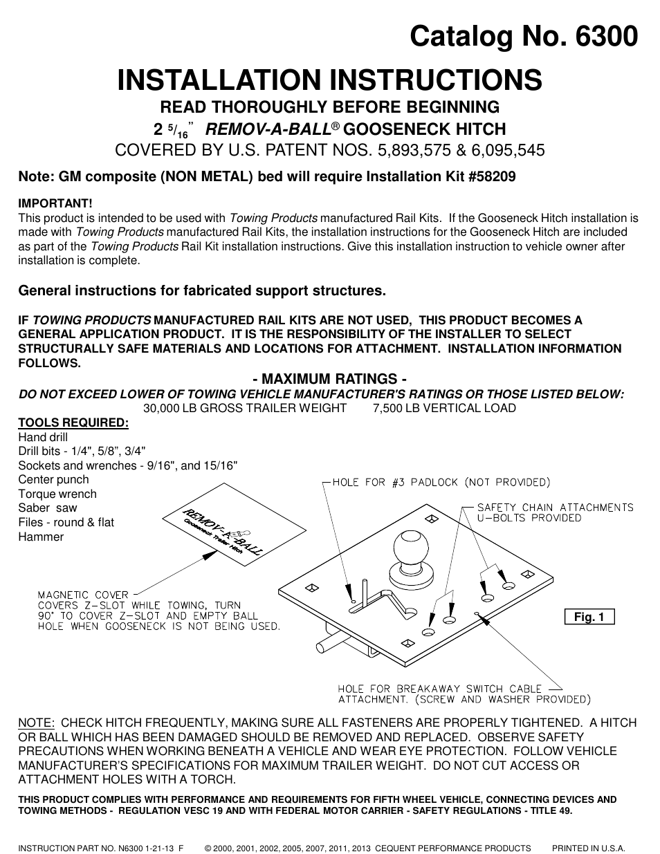 Draw-Tite 6300 REMOV-A-BALL GOOSENECK User Manual | 4 pages