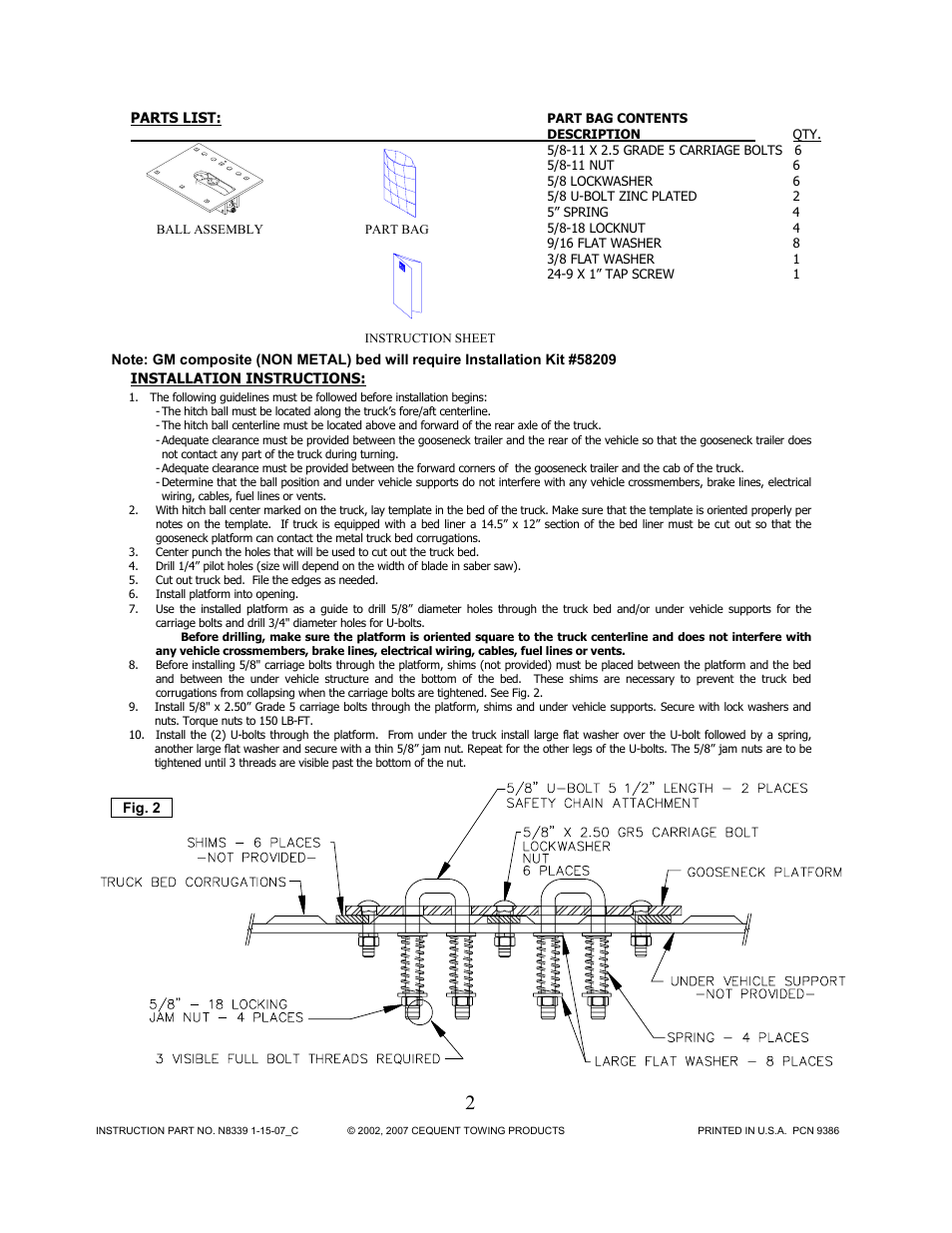 Draw-Tite 8339 FOLD-DOWN GOOSENECK User Manual | Page 2 / 5