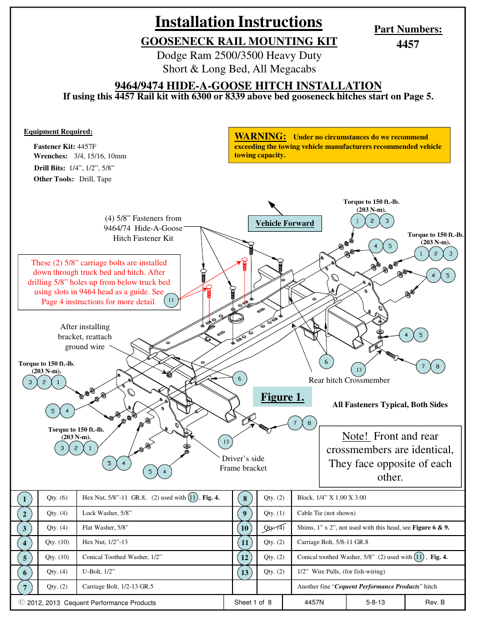 Draw-Tite 4457 GOOSENECK RAIL KIT User Manual | 8 pages