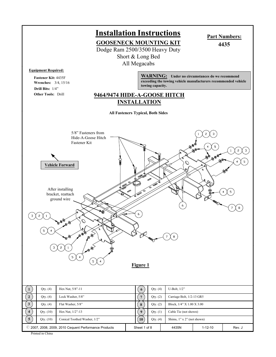 Draw-Tite 4435 GOOSENECK RAIL KIT User Manual | 8 pages