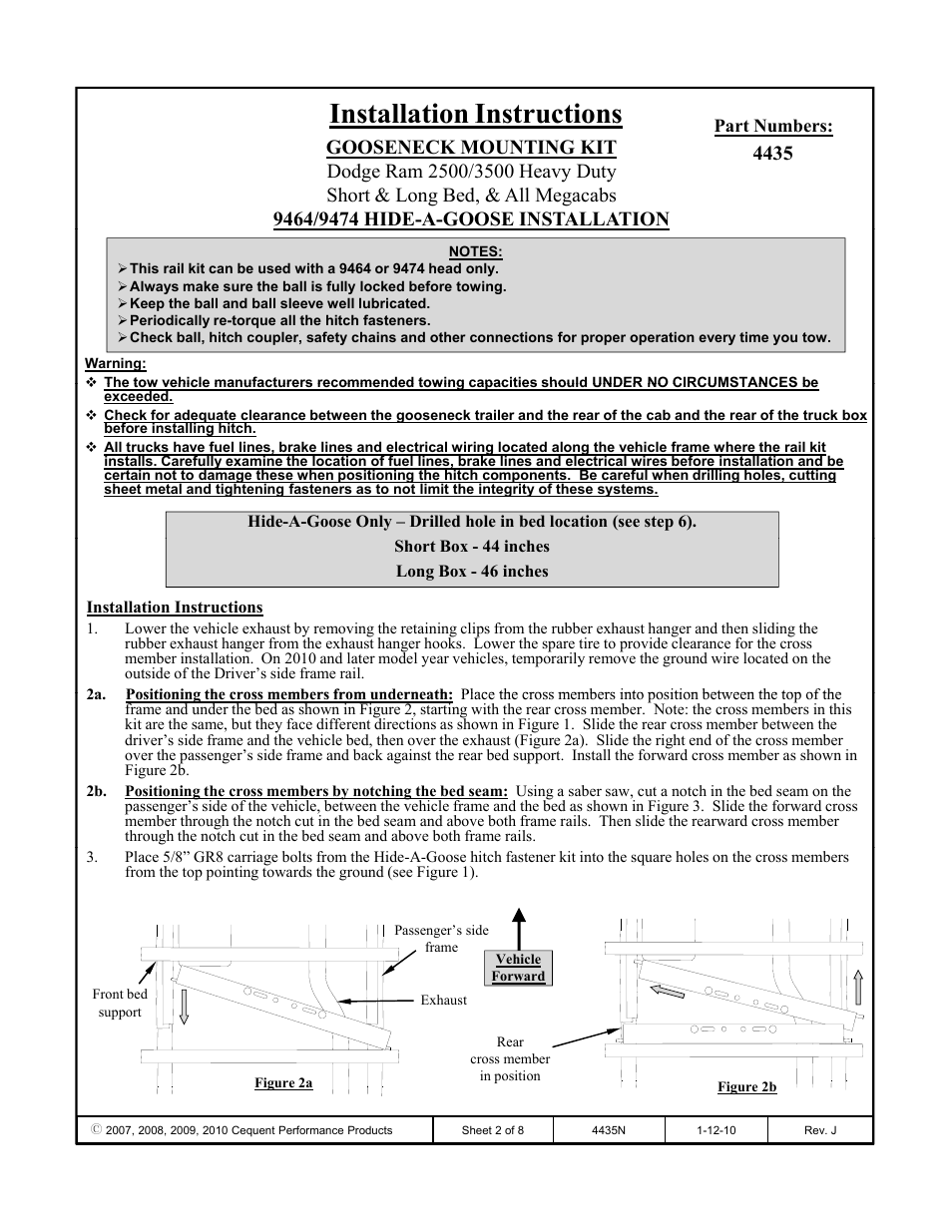 Installation instructions | Draw-Tite 4435 GOOSENECK RAIL KIT User Manual | Page 2 / 8