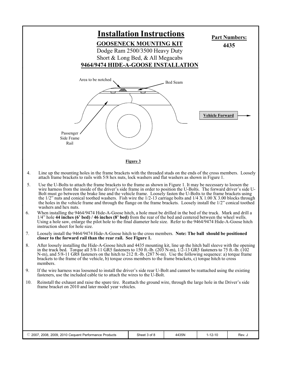 Installation instructions | Draw-Tite 4435 GOOSENECK RAIL KIT User Manual | Page 3 / 8