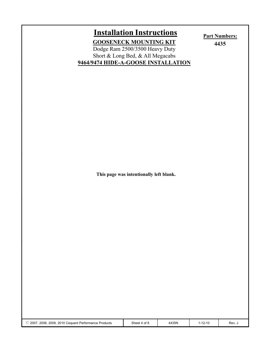 Installation instructions | Draw-Tite 4435 GOOSENECK RAIL KIT User Manual | Page 4 / 8