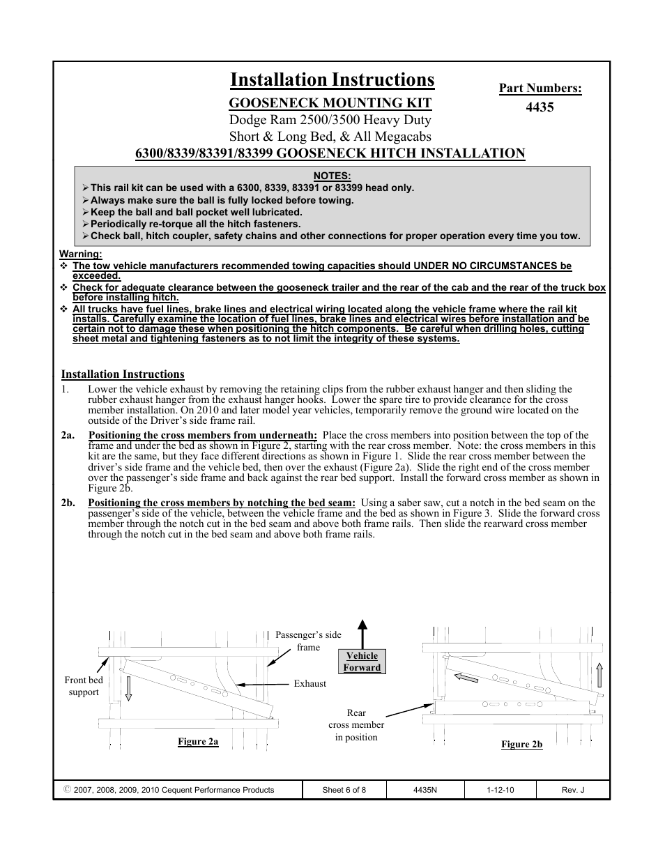 Installation instructions | Draw-Tite 4435 GOOSENECK RAIL KIT User Manual | Page 6 / 8