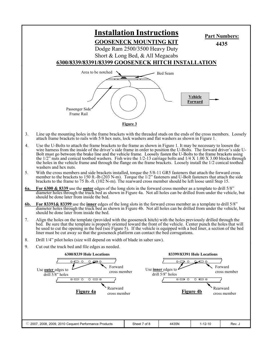 Installation instructions | Draw-Tite 4435 GOOSENECK RAIL KIT User Manual | Page 7 / 8