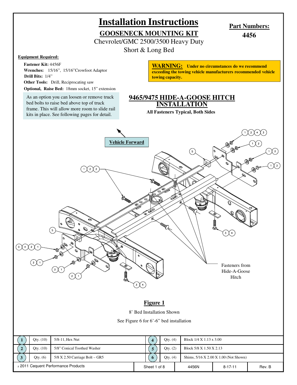 Draw-Tite 4456 GOOSENECK RAIL KIT User Manual | 8 pages