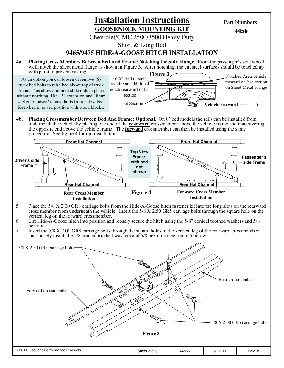 Installation instructions, Part numbers | Draw-Tite 4456 GOOSENECK RAIL KIT User Manual | Page 3 / 8