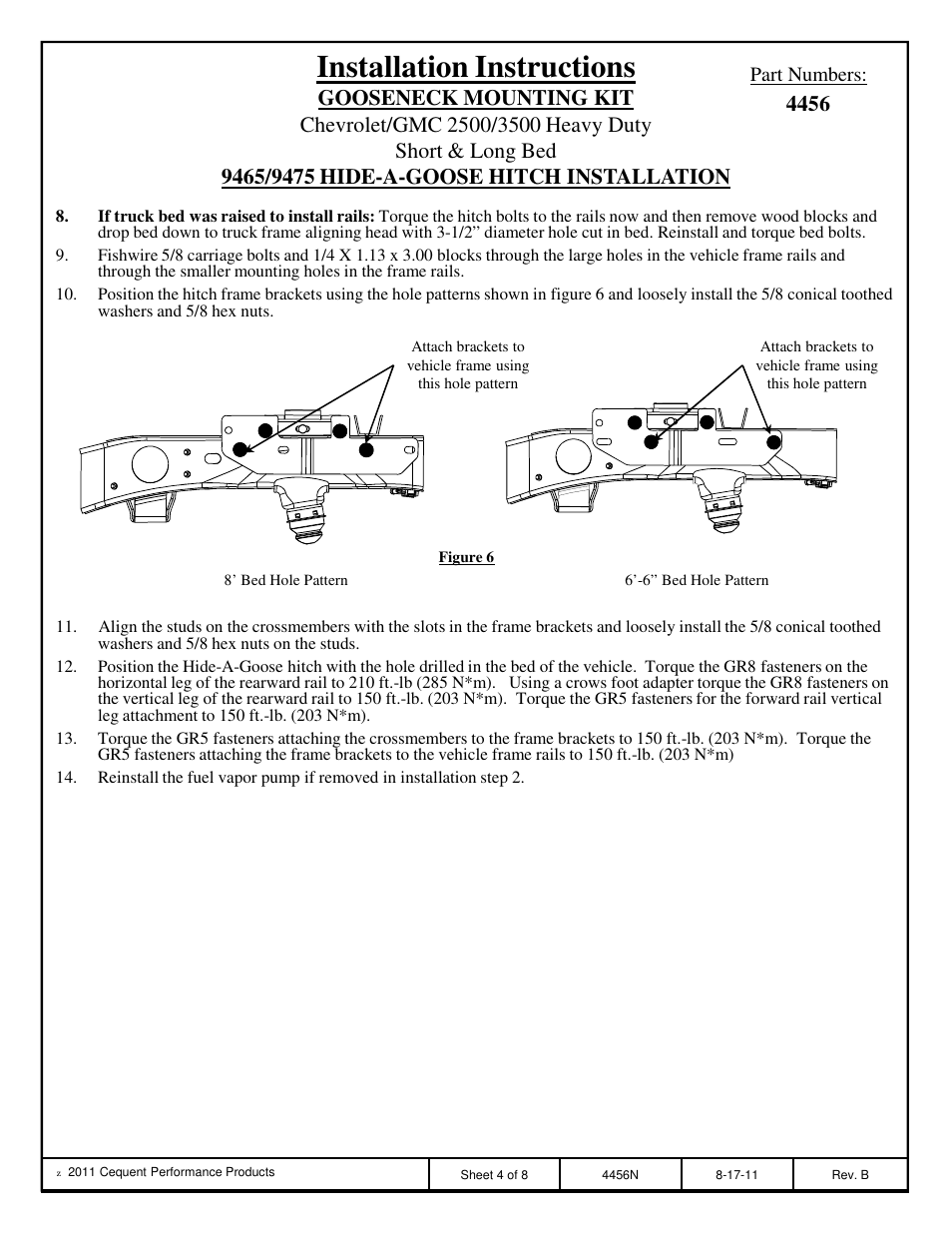 Installation instructions | Draw-Tite 4456 GOOSENECK RAIL KIT User Manual | Page 4 / 8