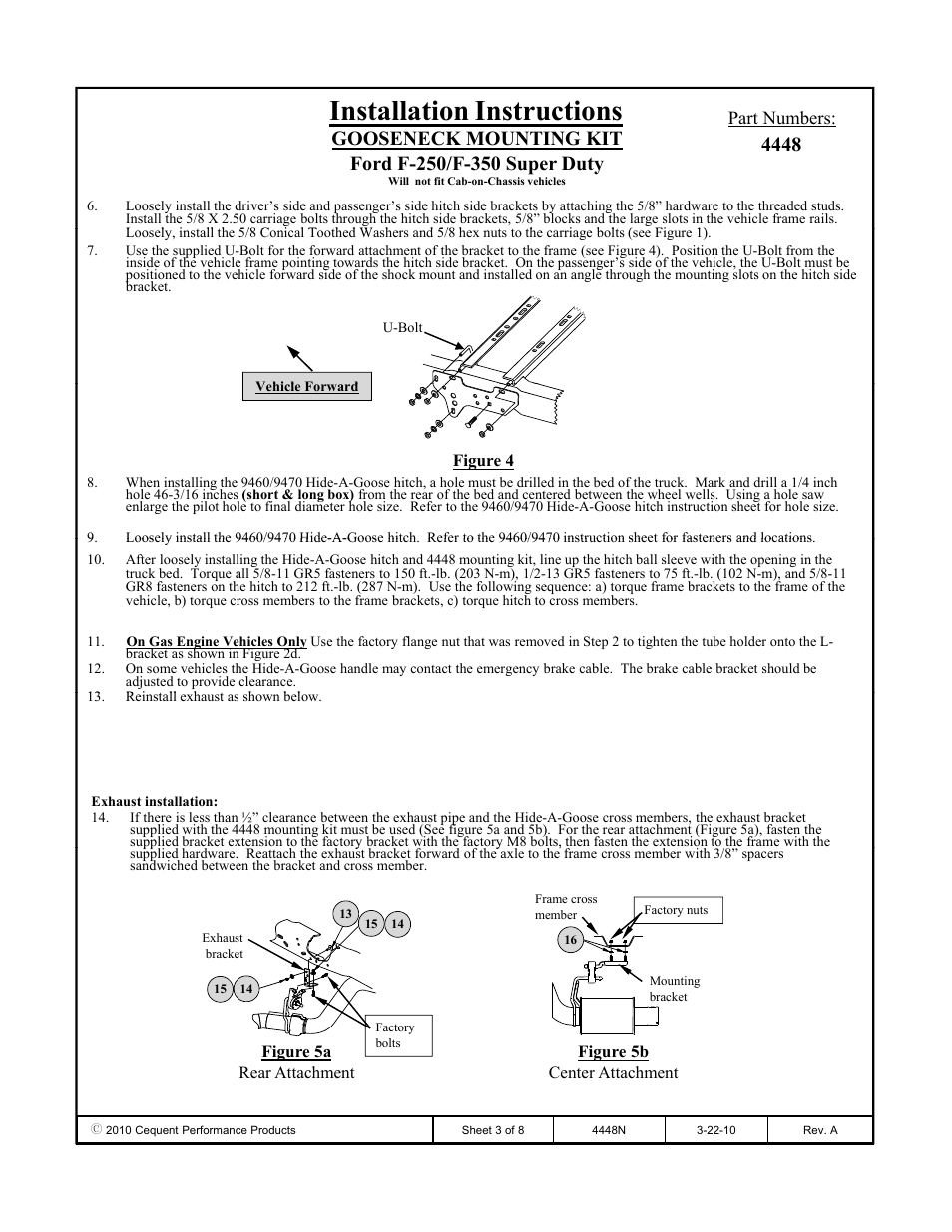 Installation instructions, Part numbers | Draw-Tite 4448 GOOSENECK RAIL KIT User Manual | Page 3 / 8