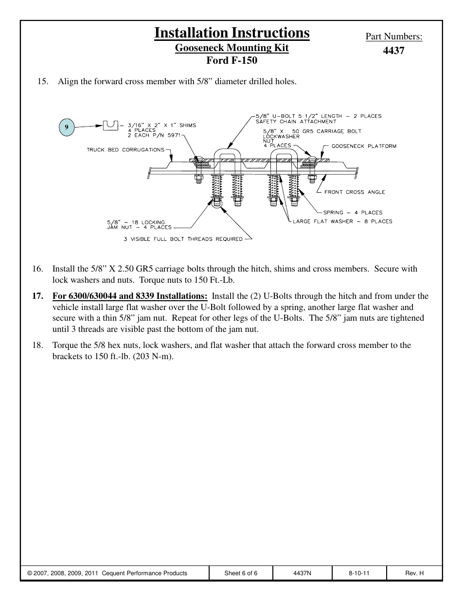 Installation instructions | Draw-Tite 4437 GOOSENECK RAIL KIT User Manual | Page 6 / 6