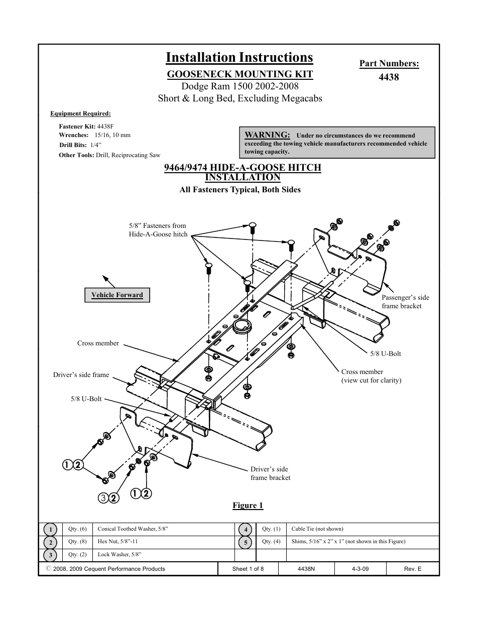Draw-Tite 4438 GOOSENECK RAIL KIT User Manual | 8 pages