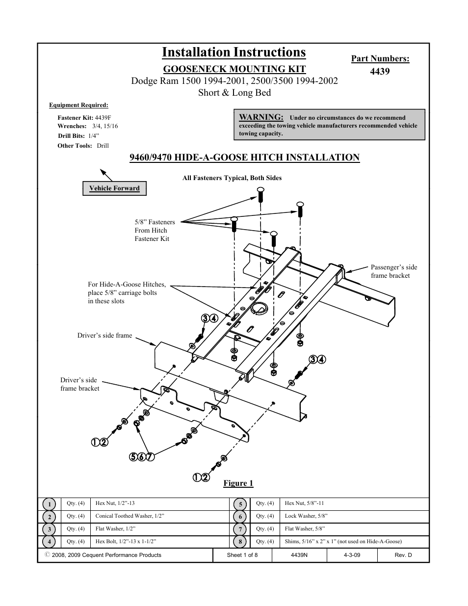 Draw-Tite 4439 GOOSENECK RAIL KIT User Manual | 8 pages