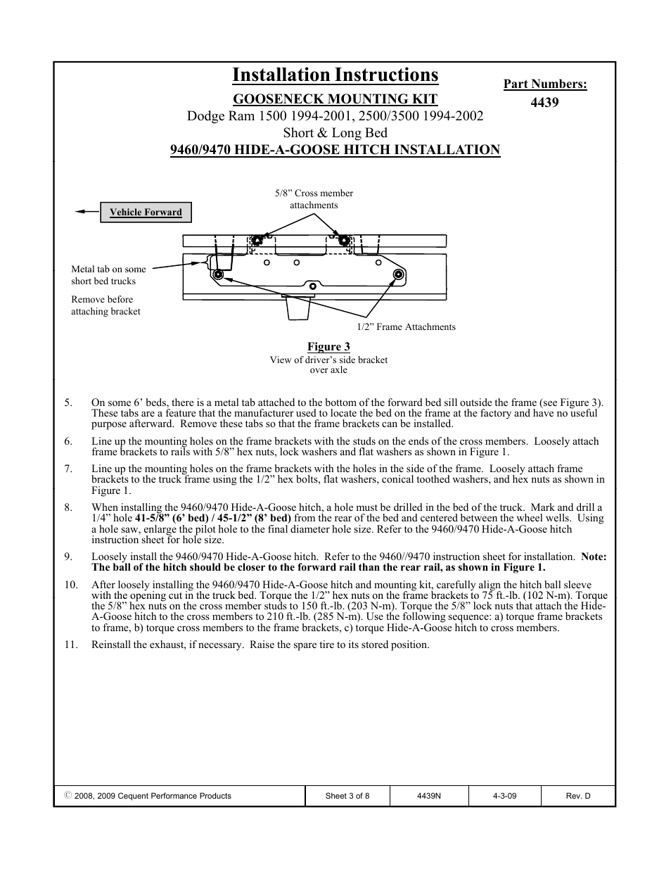 Installation instructions | Draw-Tite 4439 GOOSENECK RAIL KIT User Manual | Page 3 / 8