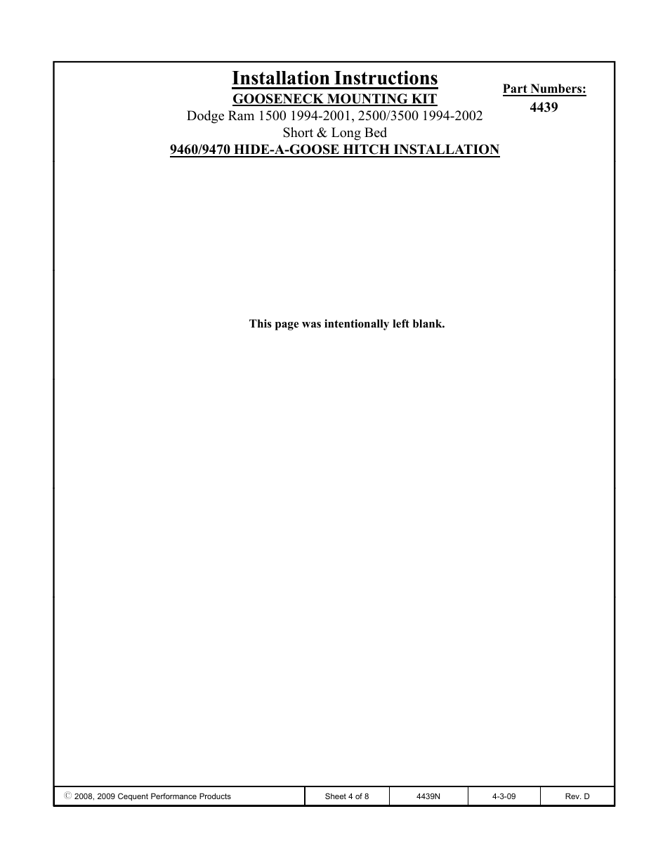 Installation instructions | Draw-Tite 4439 GOOSENECK RAIL KIT User Manual | Page 4 / 8