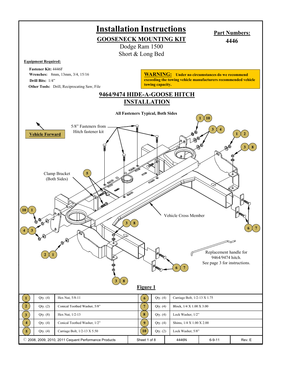 Draw-Tite 4446 GOOSENECK RAIL KIT User Manual | 8 pages