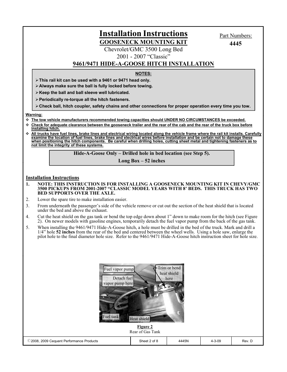 Installation instructions | Draw-Tite 4445 GOOSENECK RAIL KIT User Manual | Page 2 / 8