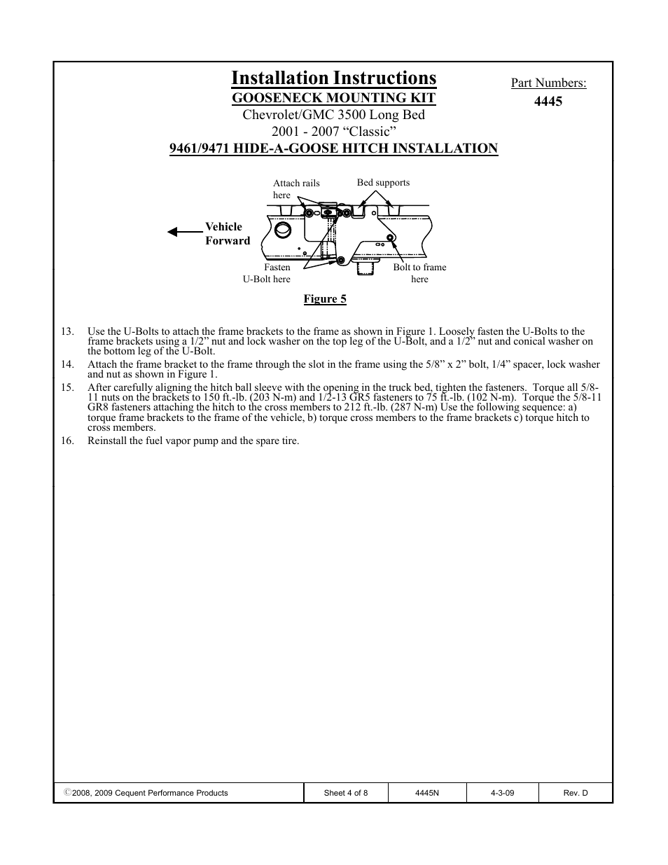 Installation instructions | Draw-Tite 4445 GOOSENECK RAIL KIT User Manual | Page 4 / 8